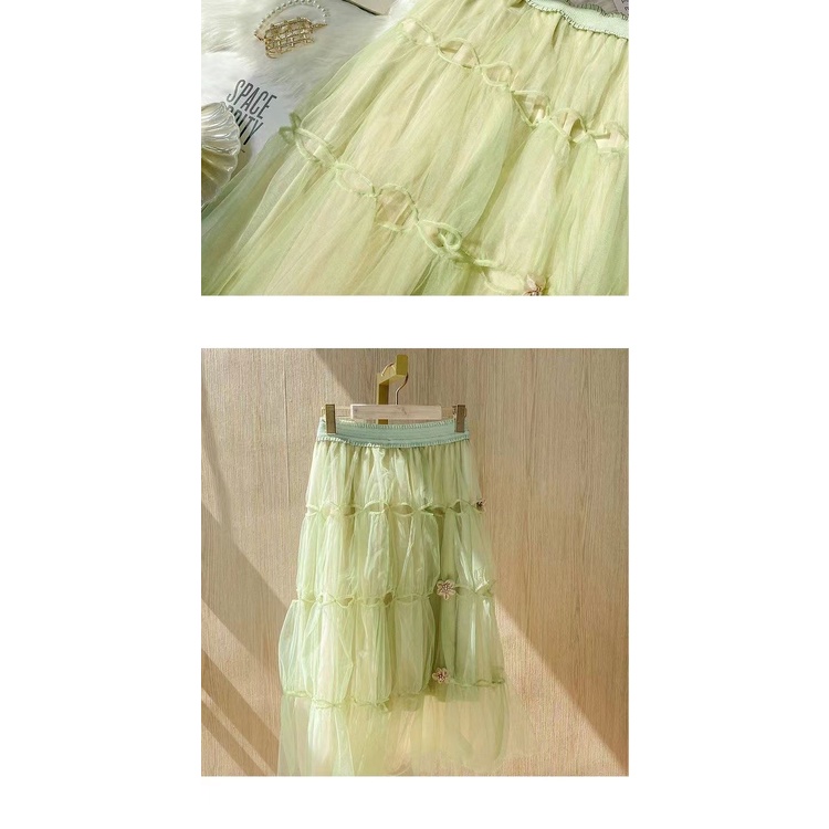 Chân Váy Lưới Tutu Co Giãn Màu Xanh Lá Phong Cách Hàn Quốc Thời Trang Cho Nữ