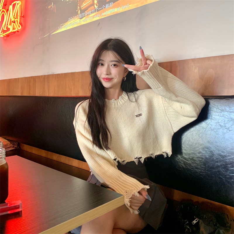 ZHELIHANGFEI Áo sơ mi dệt kim tay dài cổ cao gợi cảm - vai ngọt ngào đa năng