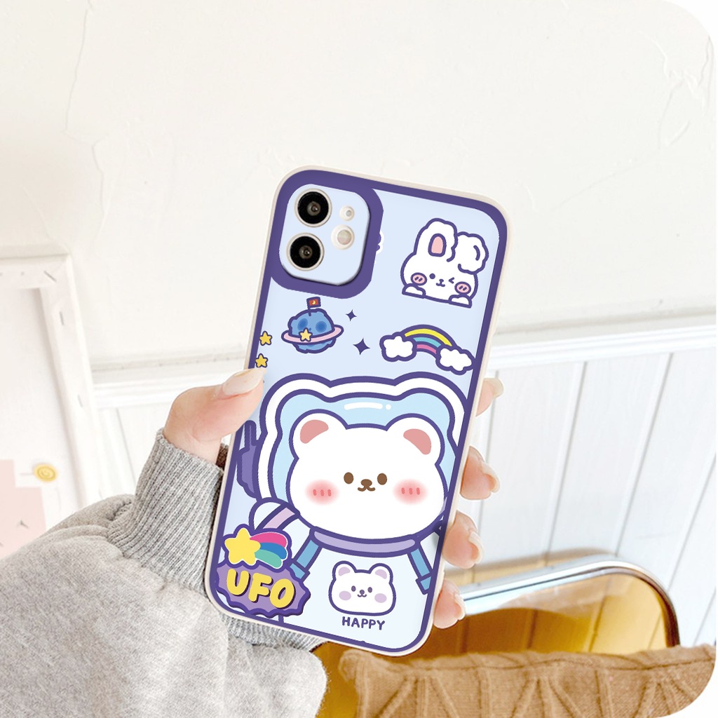 Ốp lưng iphone gấu thợ lặn cạnh vuông  cho iphone 11 7plus 8plus x xsmax 11pro max 12pro 12promax13promax tr1052