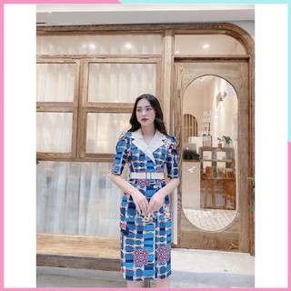 Đầm thiết kế - đầm lụa cổ vest tặng kèm đai - mặc siêu tôn dáng