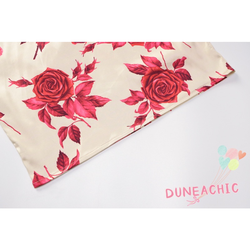 DUNEA Đầm Hai Dây Họa Tiết Hoa Hồng Quyến Rũ Cho Nữ