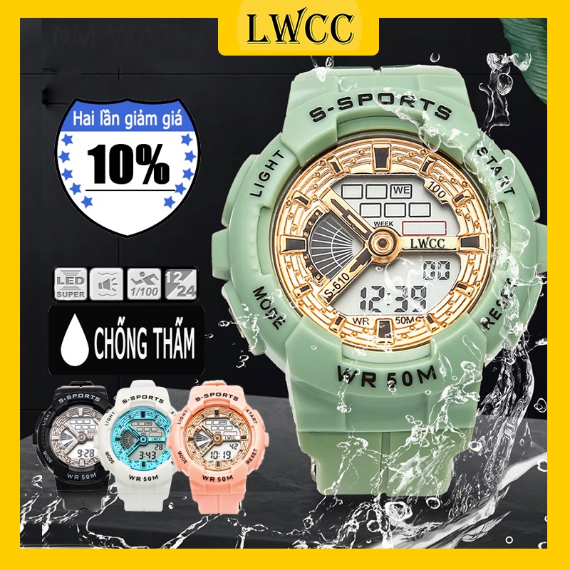 LWCC Đồng hồ điện tử chống thấm nước có đèn hiển thị lịch ngày phong cách thời trang cho nam và nữ W-14