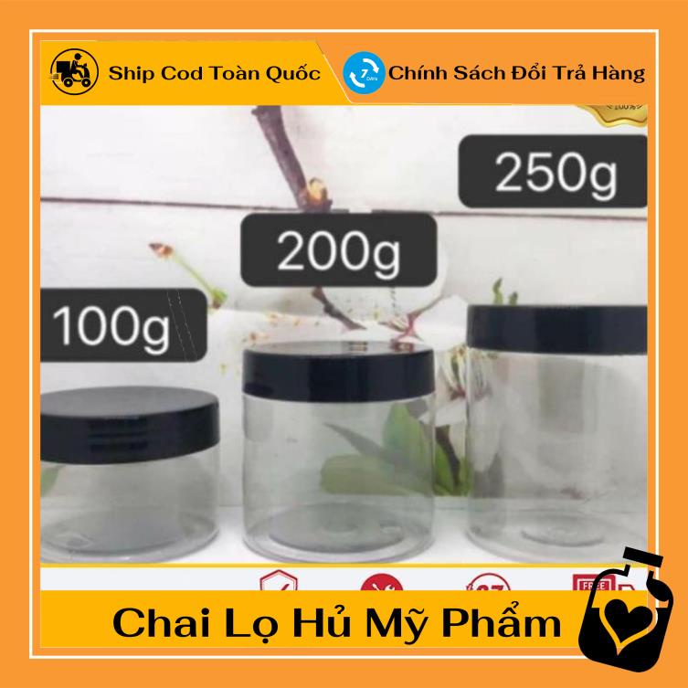 Hủ Đựng Kem ❤ TOP GIÁ RẺ ❤ Hũ nhựa pet Trong Nắp Đen 50g 100g 200g 250g đựng mỹ phẩm, thực phẩm, đồ khô, ngũ cốc