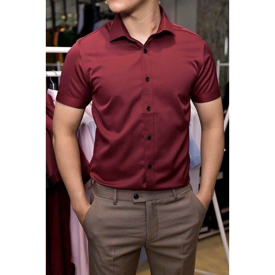 Aó sơ mi nam body ngắn tay, áo sơ mi nam cao cấp, chất liệu dày dặn, màu sắc trẻ trung