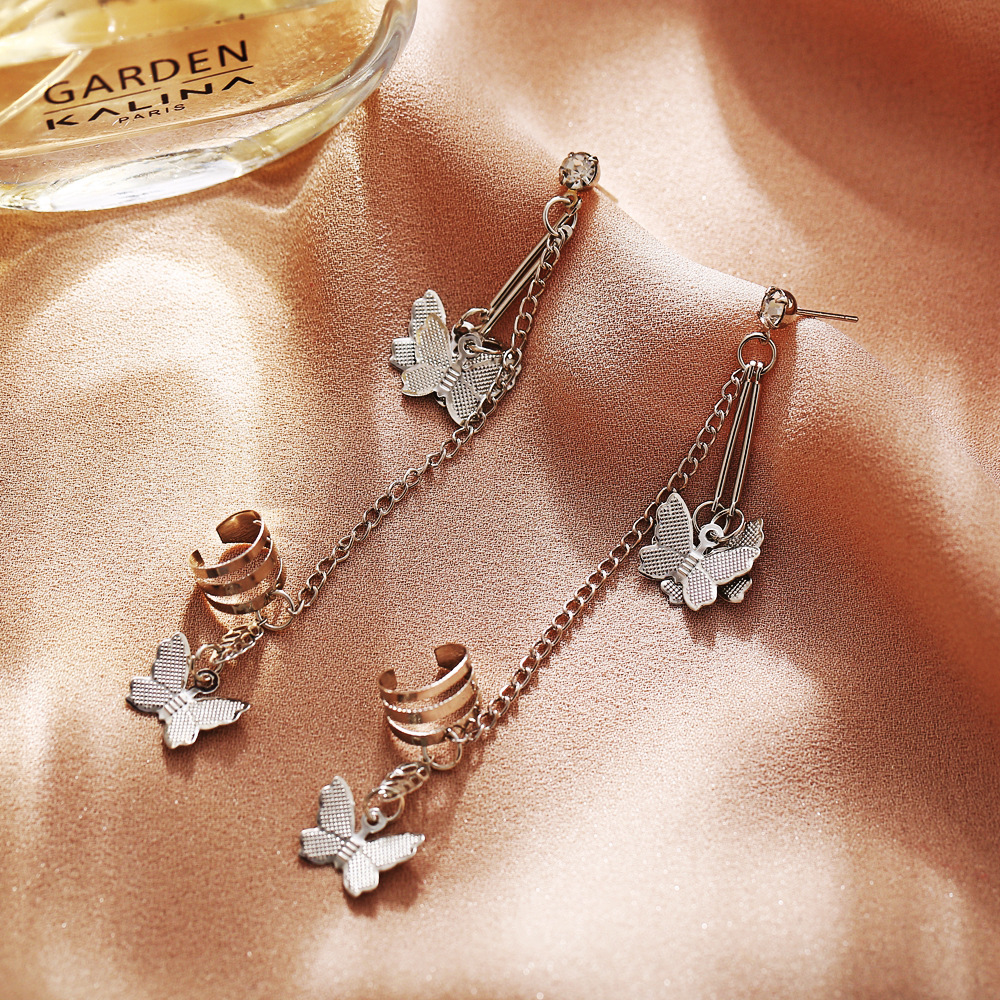 Hoa tai màu bạc dáng dài hình bướm phong cách vintage cho nữ