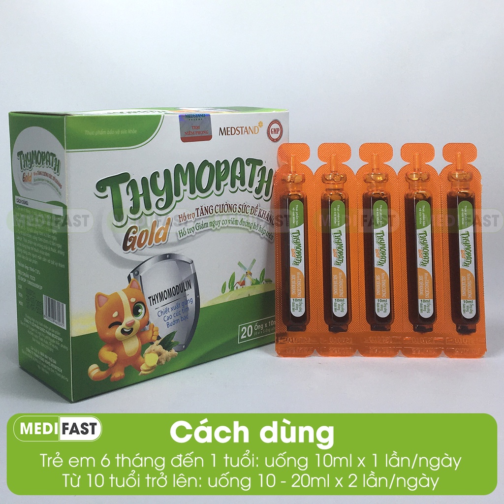 Siro tăng miễn dịch, tăng sức đề kháng Thymopath Gold cho bé từ 6 tháng tuổi - Hộp 20 ống từ thao dược
