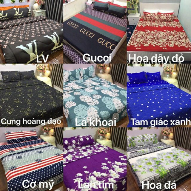 Bộ ga gối poly cotton nhiều mẫu 2020 đầy đủ kích thước, gạt ngang ảnh xem mẫu