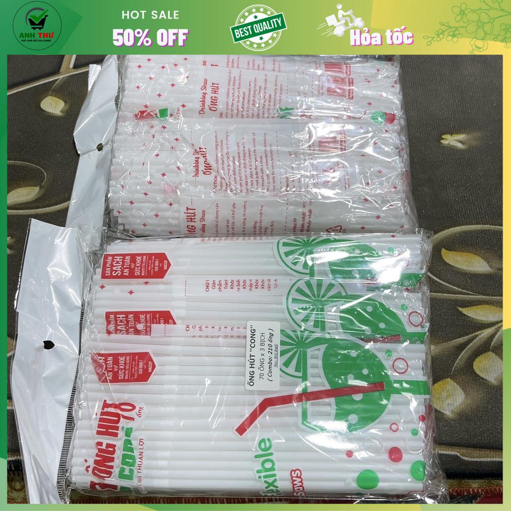 Combo 210 ống hút dáng cong màu trắng