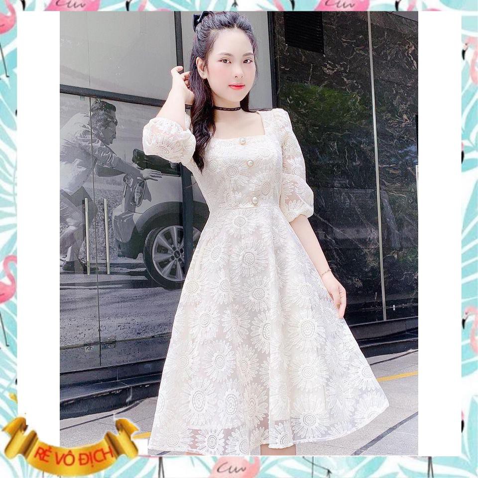 Đầm ren trắng cổ vuông hoa cúc siêu xinh - Mimosa dress | BigBuy360 - bigbuy360.vn