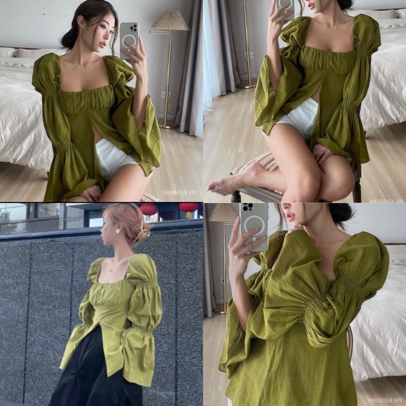 ÁO KIỂU TAY DÀI ORI TOP với chất liệu vải đũi thiết kế sang chảnh búp tay áo phồng xoè