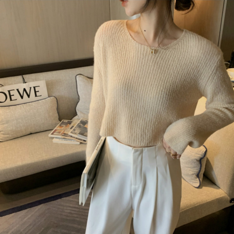 Áo Dệt Kim Tay Dài Cổ Tròn Màu Trơn Thời Trang Mùa Thu