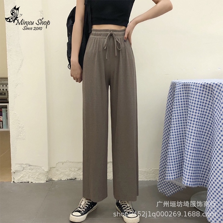 Quần suông gân tăm cạp chun mềm co giãn, quần ống rộng nữ siêu thoáng mát Minxu shop QTN