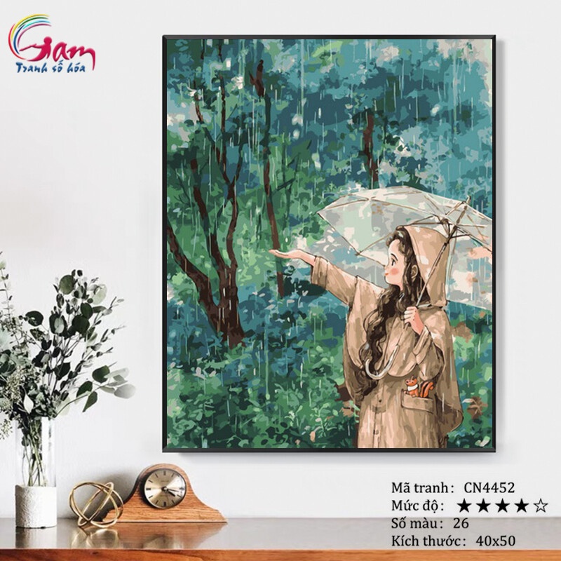 Tranh tô màu theo số Gam cô gái tóc xoăn CN4452 40x50cm đã căng khung