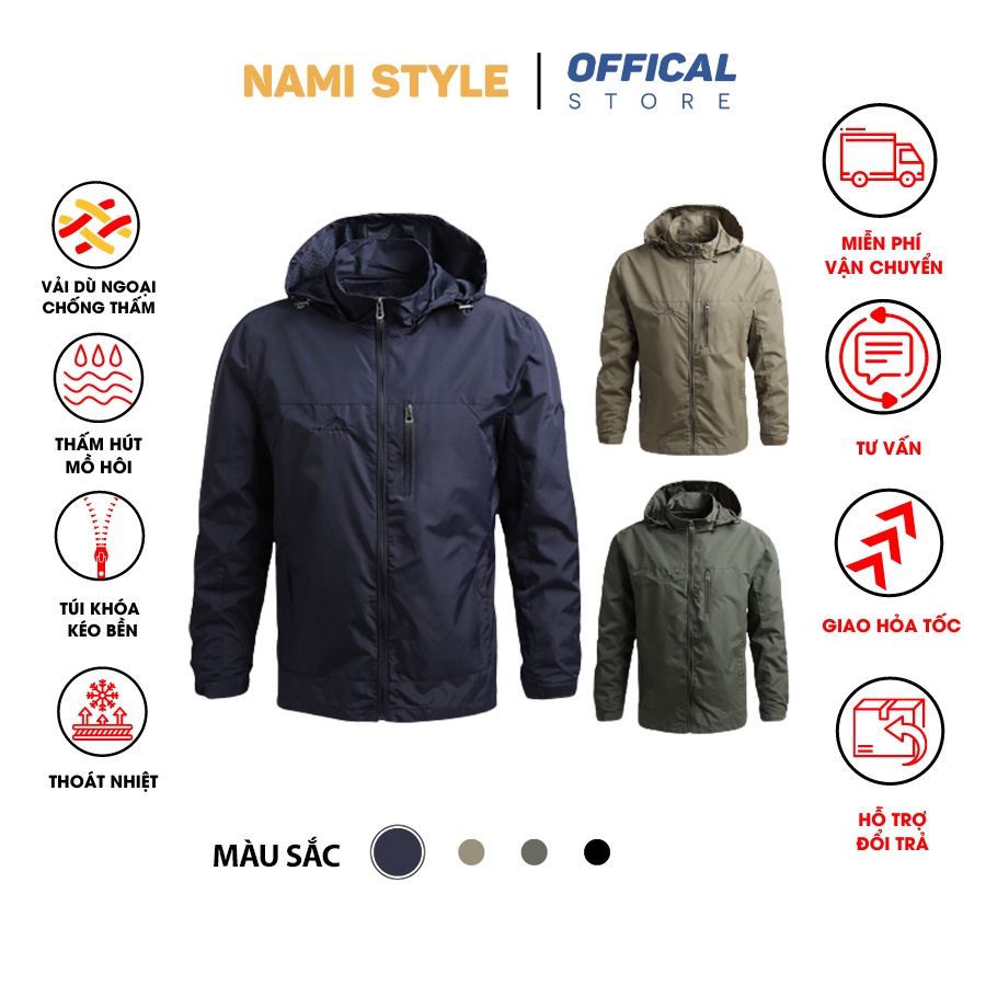 Áo khoác gió nam cao cấp bên trong lót lưới cotton thoáng mát, có nón, đi nắng, mưa đều được-AK02