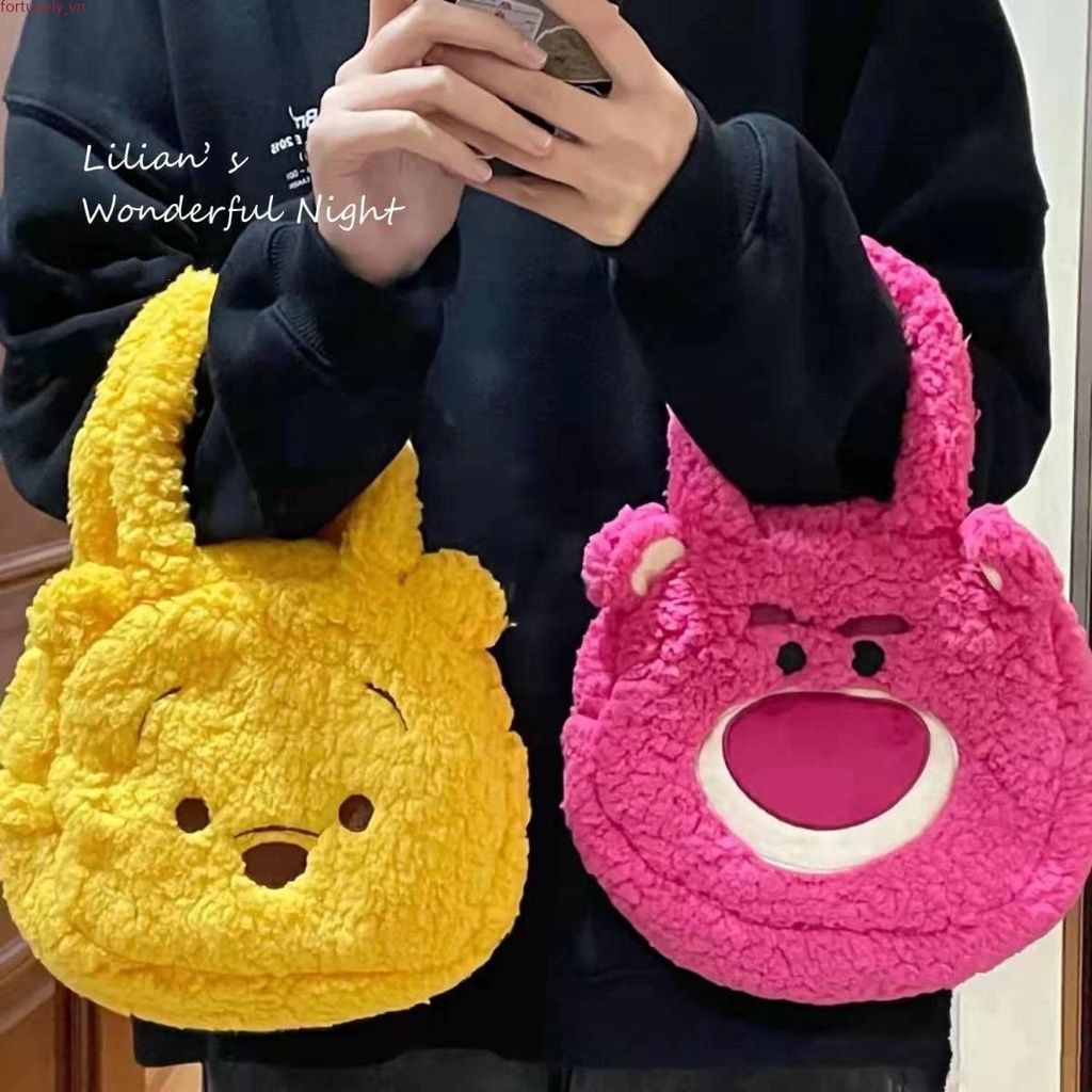 【Ready Stock】 Hoạt Hình Dễ Thương Lông Túi Tote Dâu Gấu Bông Túi Túi Đeo Cho Bé Gái 3 Màu Lựa Chọn