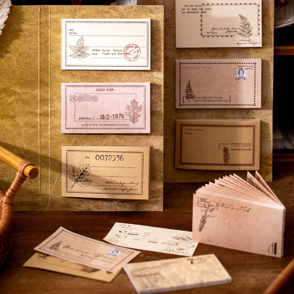 Set 60 Tờ Giấy Ghi Chú In Hình Thực Vật Tự Nhiên Kiểu Vintage Trang Trí Văn Phòng / Trường Học