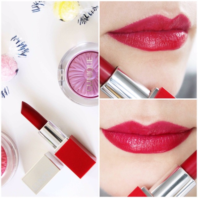 Son lỳ Clinique Pop Lip Colour + Primer (Rouge intense + Base) 08 Cherry Pop tone đỏ Cherry/ Bare pop/ Plum pop