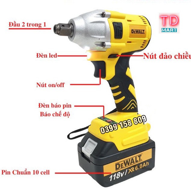 Máy Siết Bulong DEWALT 118V 100% đồng Tặng Khẩu 22 Và Đầu chuyển vít