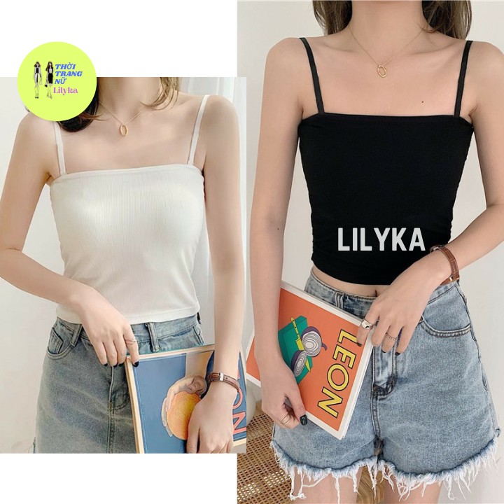 Áo croptop hai dây kiểu dáng ôm ngang bản to thun trơn chất vải đẹp lilyka AD01