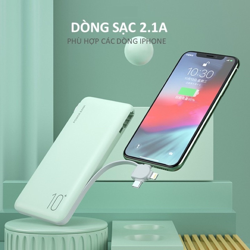 Pin Dự Phòng 10.000 mAh SAFEPOWER WIRE PRO, Tích hợp cáp siêu tiện dụng