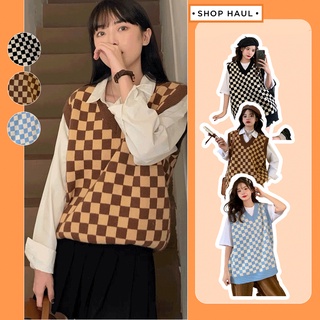Áo khoác gile len nữ hàn quốc dáng dài kẻ ô bàn cờ Shop Haul - AG-G01