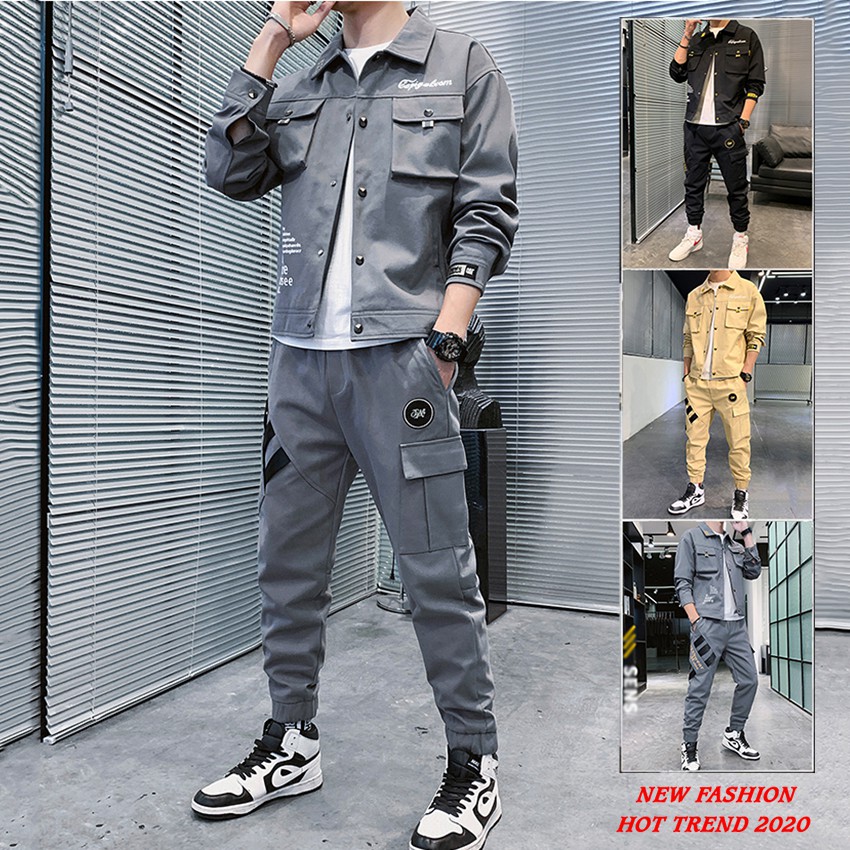 Bộ Quần Áo Thu Đông Nam Áo Khoác Nhẹ Phối Túi Kết Hợp Quần Jogger Bo Gấu Thời Trang MENFASHION1989 SET NAM 90000124C