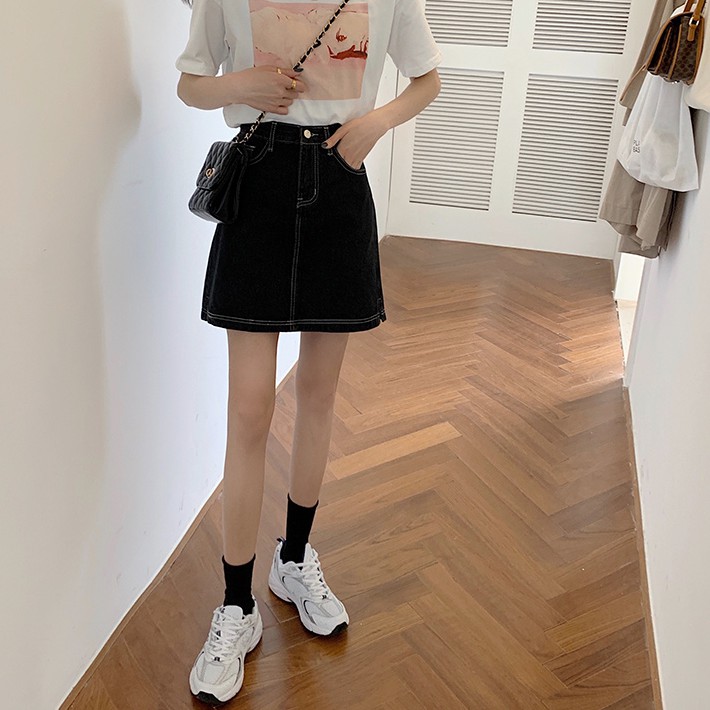 Chân Váy Denim Lưng Cao Thiết Kế Xẻ Tà Đơn Giản Phong Cách Hàn Quốc | BigBuy360 - bigbuy360.vn