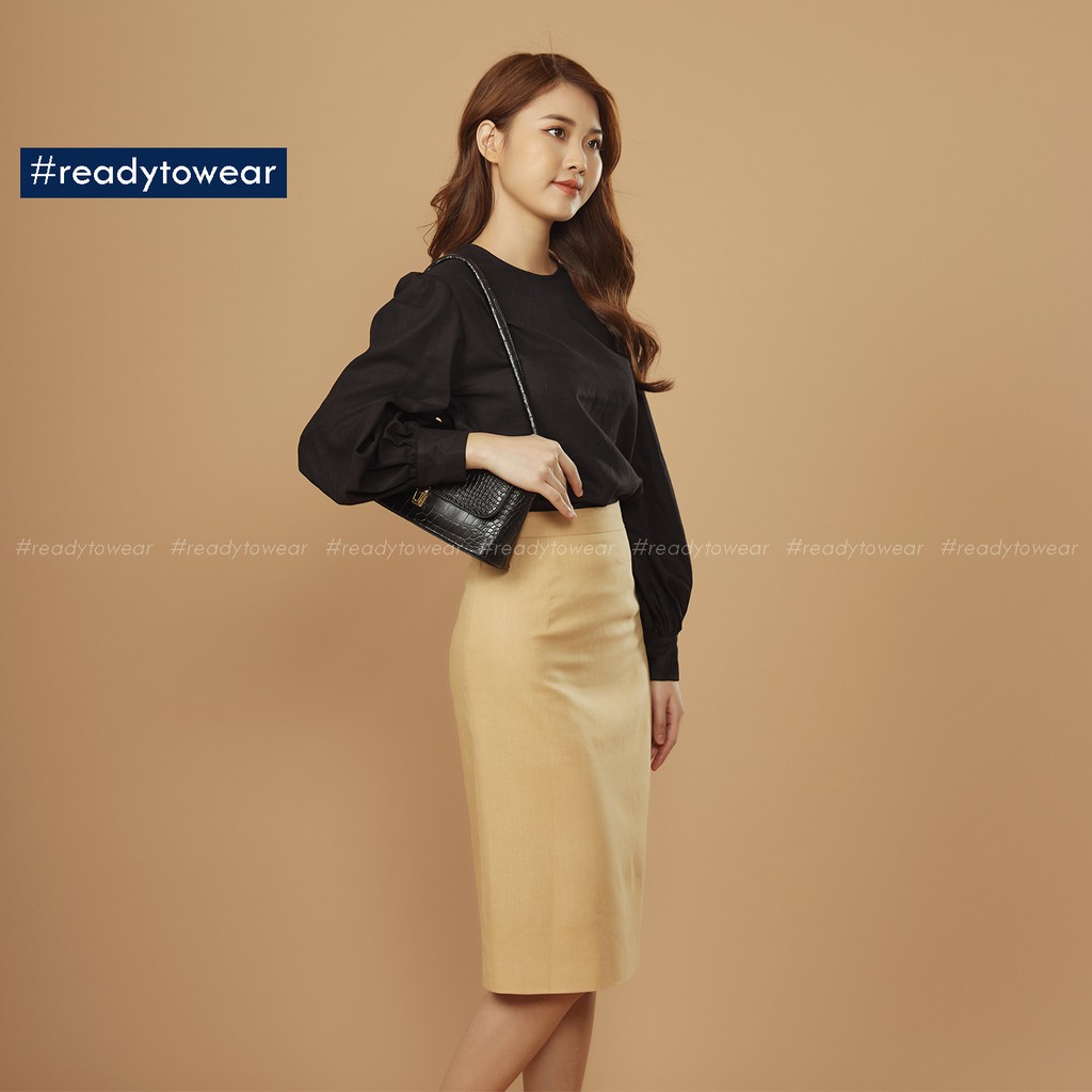 Chân váy xẻ tà dáng dài suông chữ A midi 2 lớp ôm nhẹ công sở màu trắng vàng tím be - linen long office skirt CV01