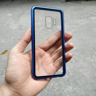 Ốp lưng Samsung Galaxy S9 - Galaxy S9 Plus viền kim loại lưng kính trong suốt hít nam châm 360