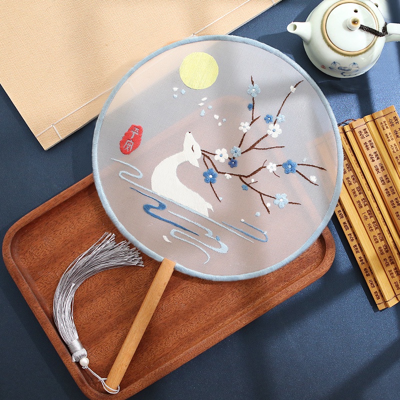 Thêu Handmade/Quạt thêu kiểu cổ trang phiên bản mới DIY