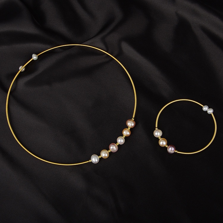 Bộ Vòng cổ + Vòng Tay + Bông Tai Đính Ngọc Trai Nước Tự Nhiên Mới Chính Hãng