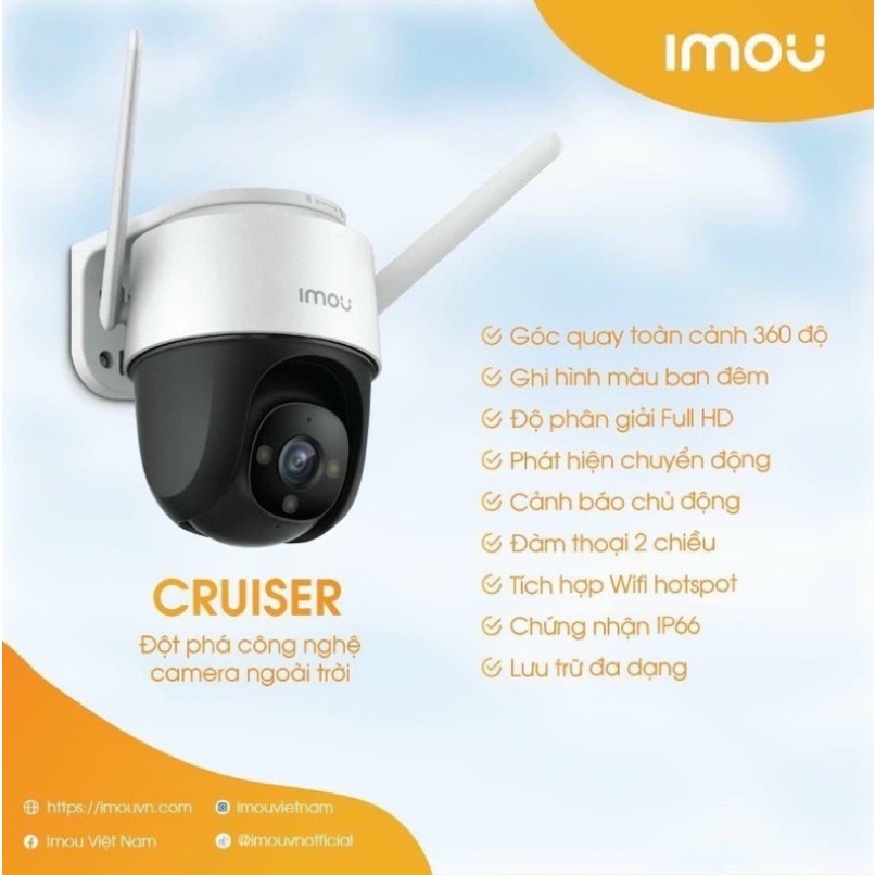 CAMERA WIFI IMOU NGOÀI TRỜI QUAY 360 ĐỘ CRUISER S42FP, ĐỘ PHÂN GIẢI 2K FULL COLOR (Màu ban đêm), ĐÀM THOẠI 2 CHIỀU