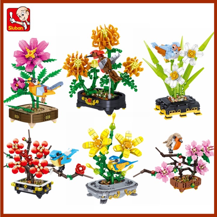 Sluban Bộ Đồ Chơi lego Xếp Hình Hoa Mẫu Đơn / Hoa Đào / Gạch Cỡ Nhỏ DIY