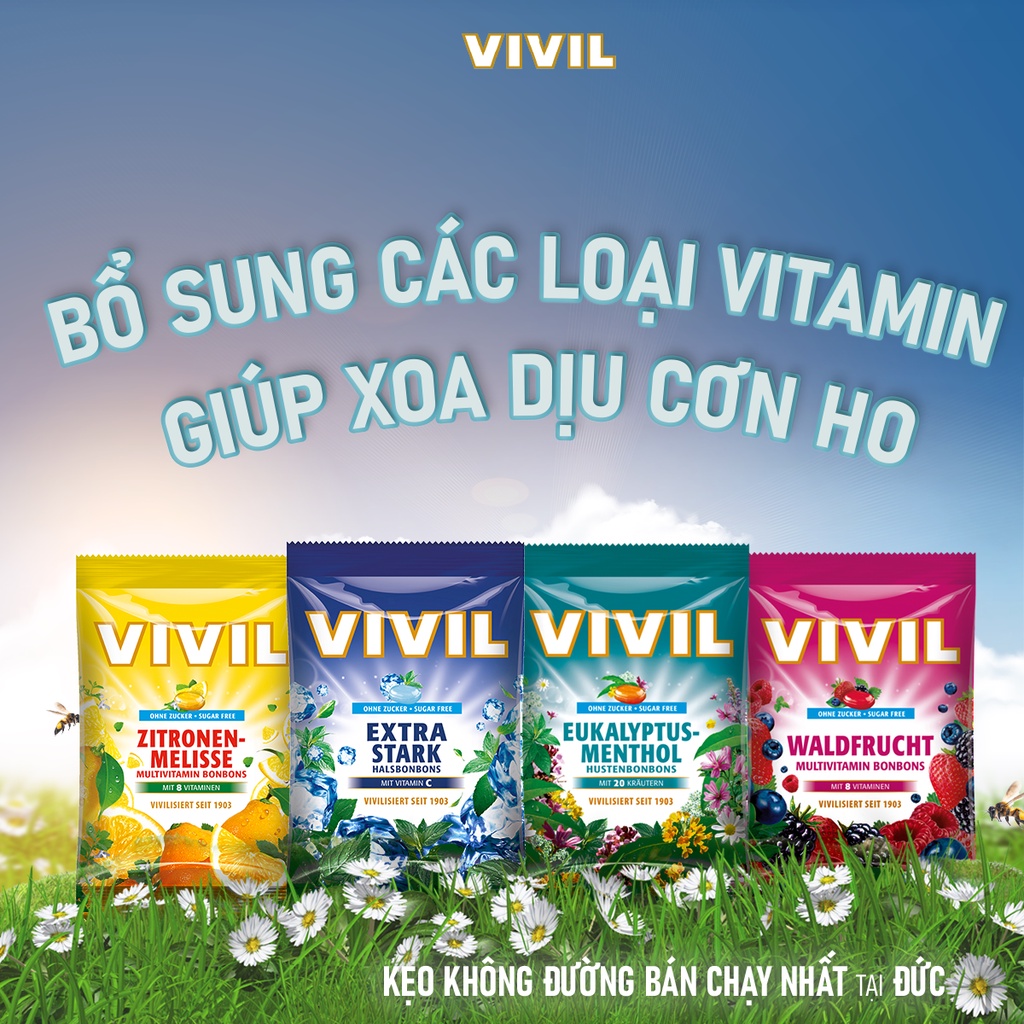 Kẹo Ngậm Vivil Không Đường Vitamin C - Extra Strong Sugar Free (Gói 60g)