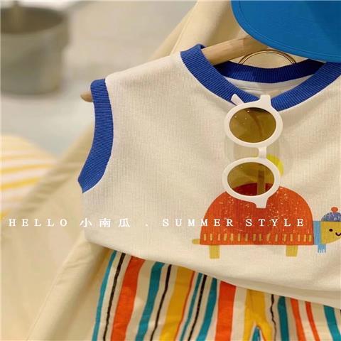 Set Áo Thun Tay Ngắn + Quần Short Kẻ Sọc Màu Sắc Tương Phản Phong Cách Hàn Quốc Thời Trang Cho Bé Từ 0-6 Tuổi