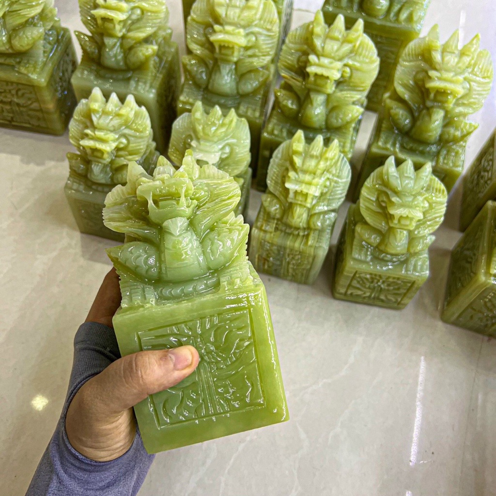 Ấn Rồng Đá Ngọc Onyx Xanh , Ấn Rồng Phong Thủy Để Bàn - Cao 10cm & 12cm & 15cm