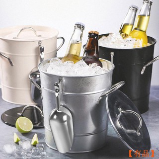 Xô Đựng Đá Uống Bia Hai Lớp Bằng Sắt Mạ Điện Kèm Nắp Đậy Tiện Dụng