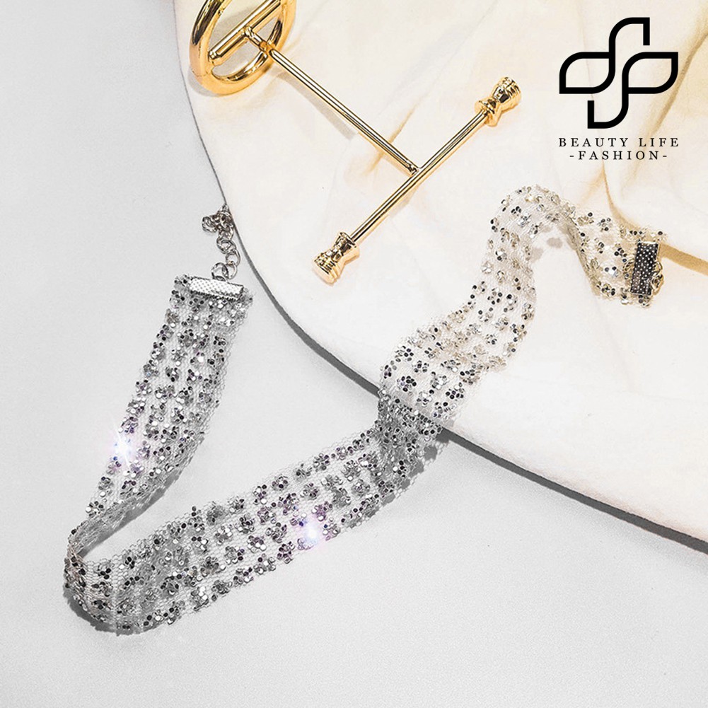 Vòng Cổ Choker Đính Hạt Kim Sa Lấp Lánh