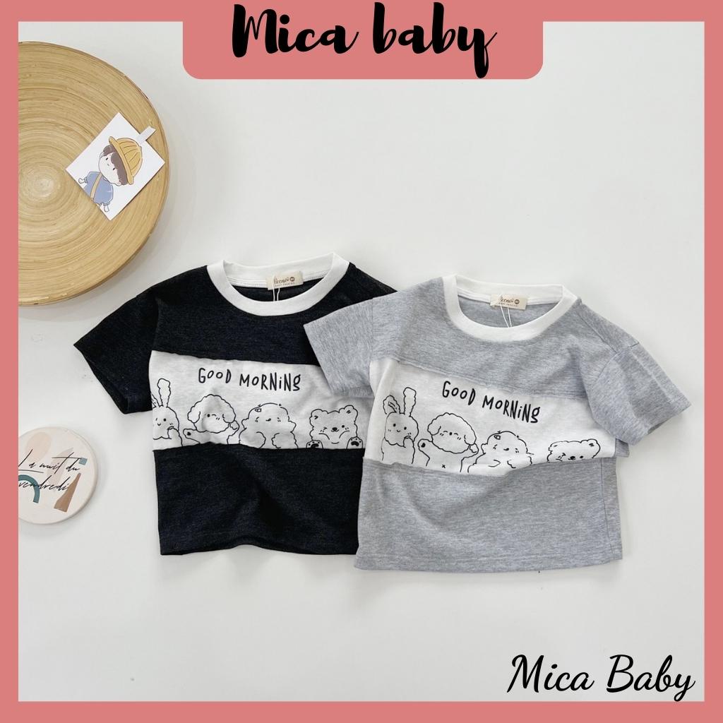 Bộ quần áo cộc tay cho bé chất cotton phối thân in hình gấu Mica baby QA17