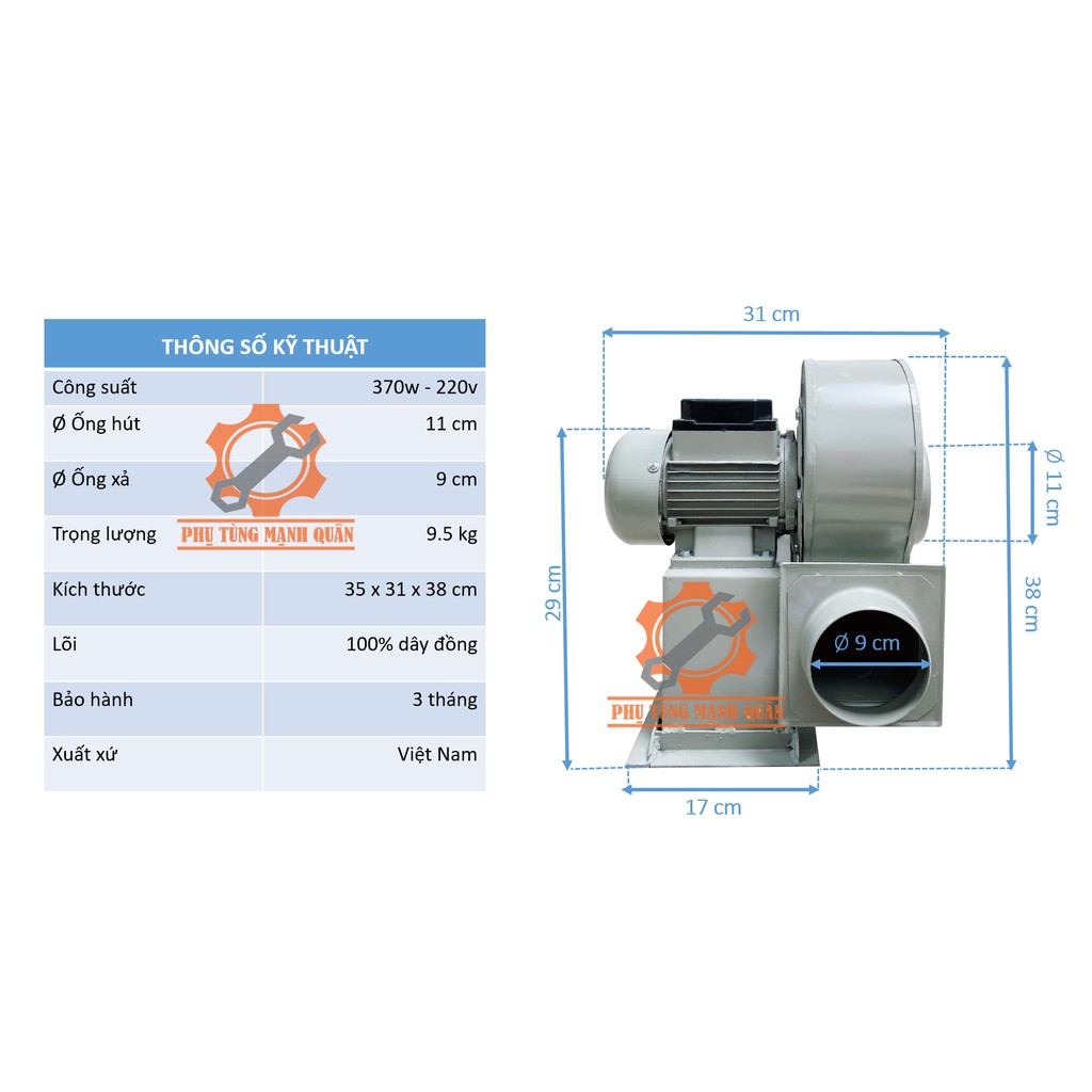 Quạt sên(quạt ly tâm) công suất 370w dây đồng 100%