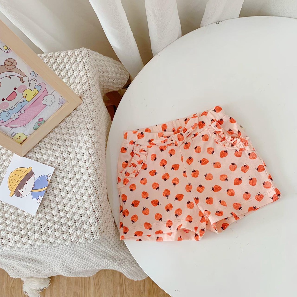 Quần sooc bé gái vải cotton mềm mát hoạ tiết đính nơ Beemo BM08