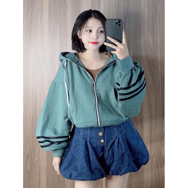 Áo Khoác Hoodie Croptop Tay Phồng Form Rộng Cánh Dơi,Form Thụng Unisex
