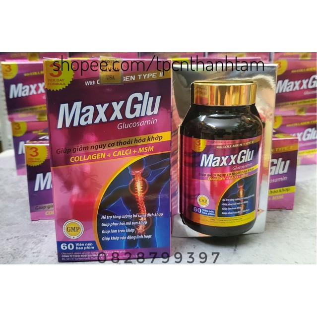 Viên uống MAXXGLU bổ sung glucosamine, hỗ trợ xương khớp - Hộp 60 viên