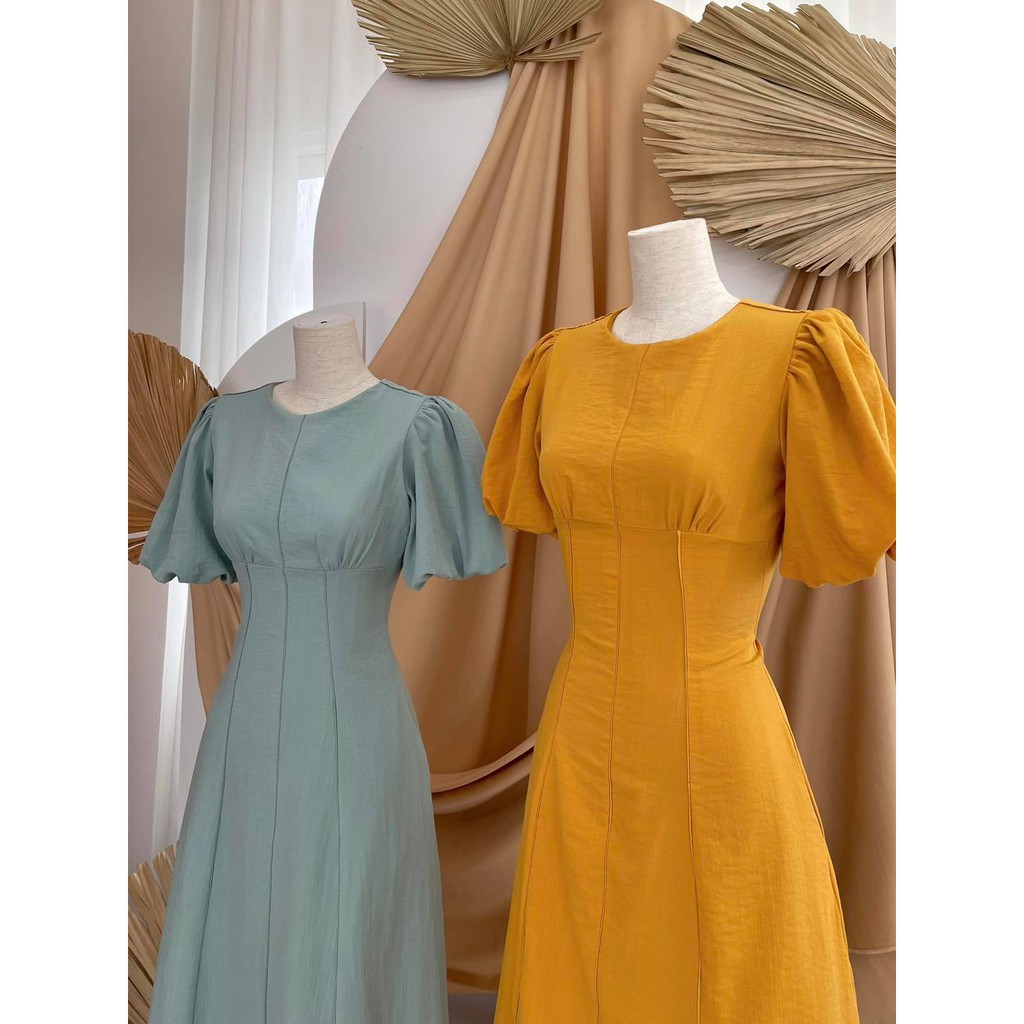 [HÀNG THIẾT KẾ CAO CẤP] Đầm Xòe Tay Phồng Công Sở Chất Linen Sang Trọng Form Dài | BigBuy360 - bigbuy360.vn