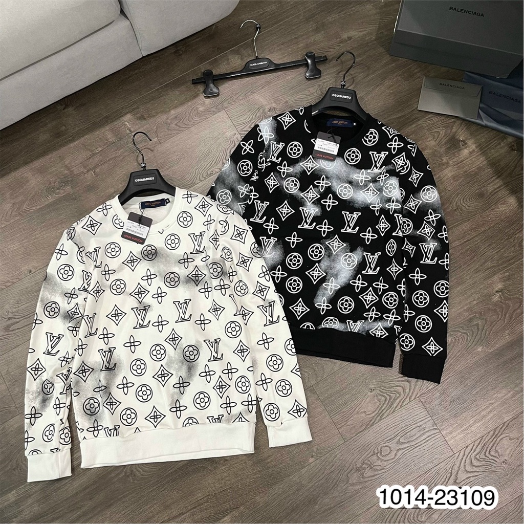 Áo Sweater Nam Lv Màu Loang Họa Tiết Dập Vân - Áo Nỉ Nam Nữ Lv Chất Nỉ Da Cá Cao Cấp DT FASHION MENWEAR