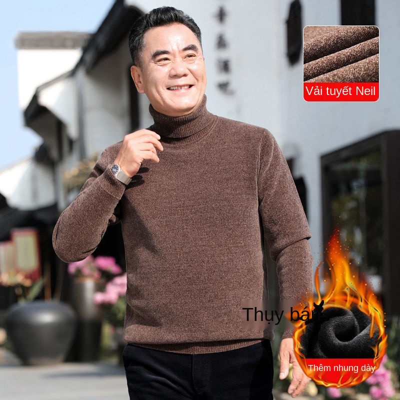 Người đàn ông trung niên và cao tuổi cùng với áo len nhung, bố mặc mùa đông cổ cao dày