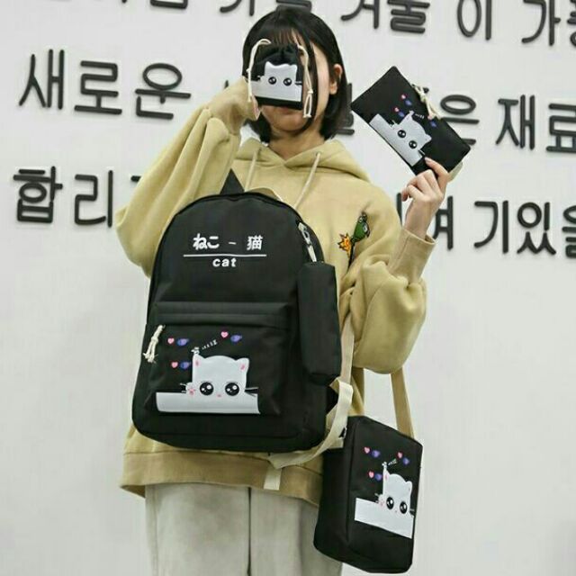 Balo combo 5 món thời trang nam nữ mini sành điệu cao cấp cat set 5 món balo thời trang xinh cá tính