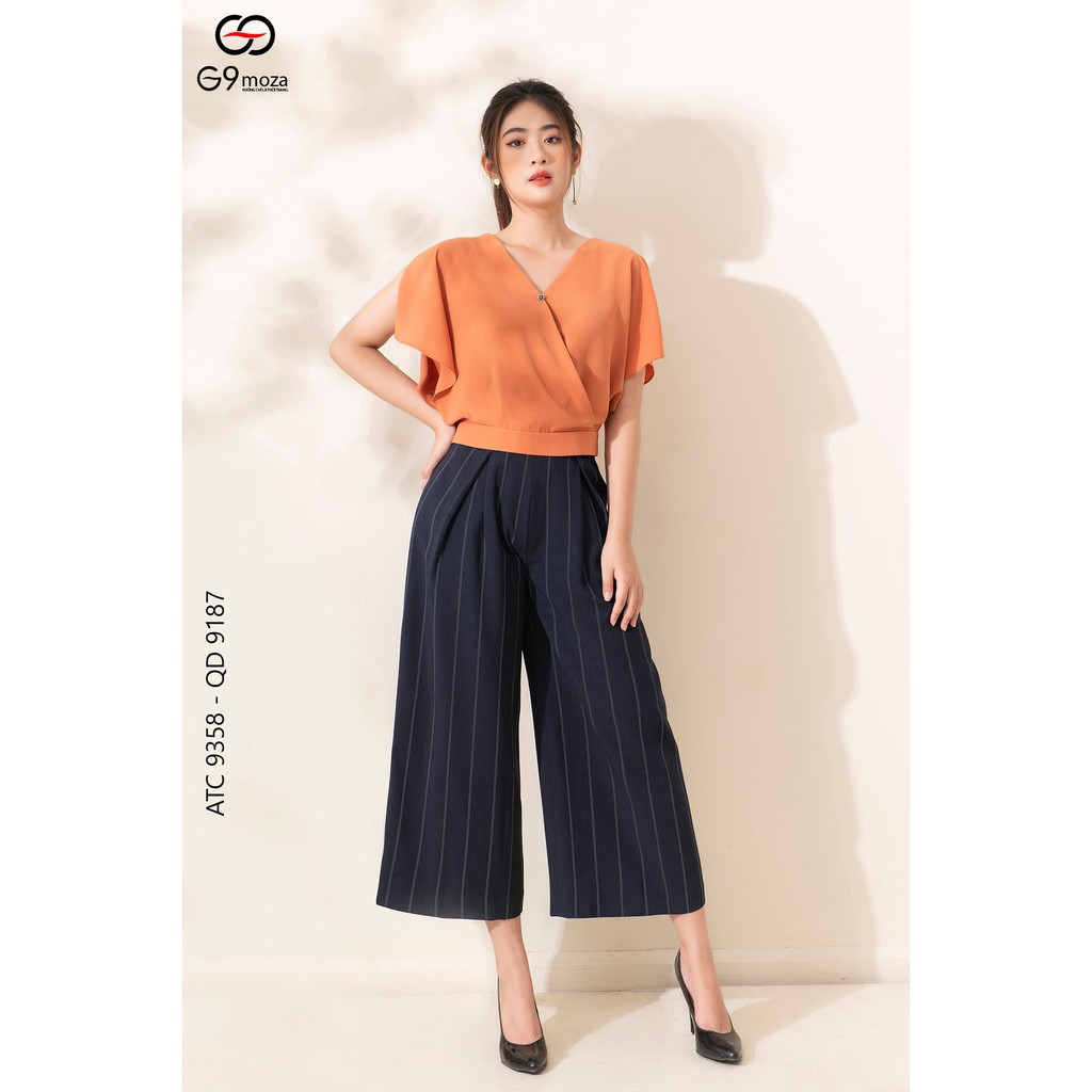 Áo sơ mi nữ tay cộc G9moza 9358,cổ tim, chất cát hàn mềm mát cổ tim