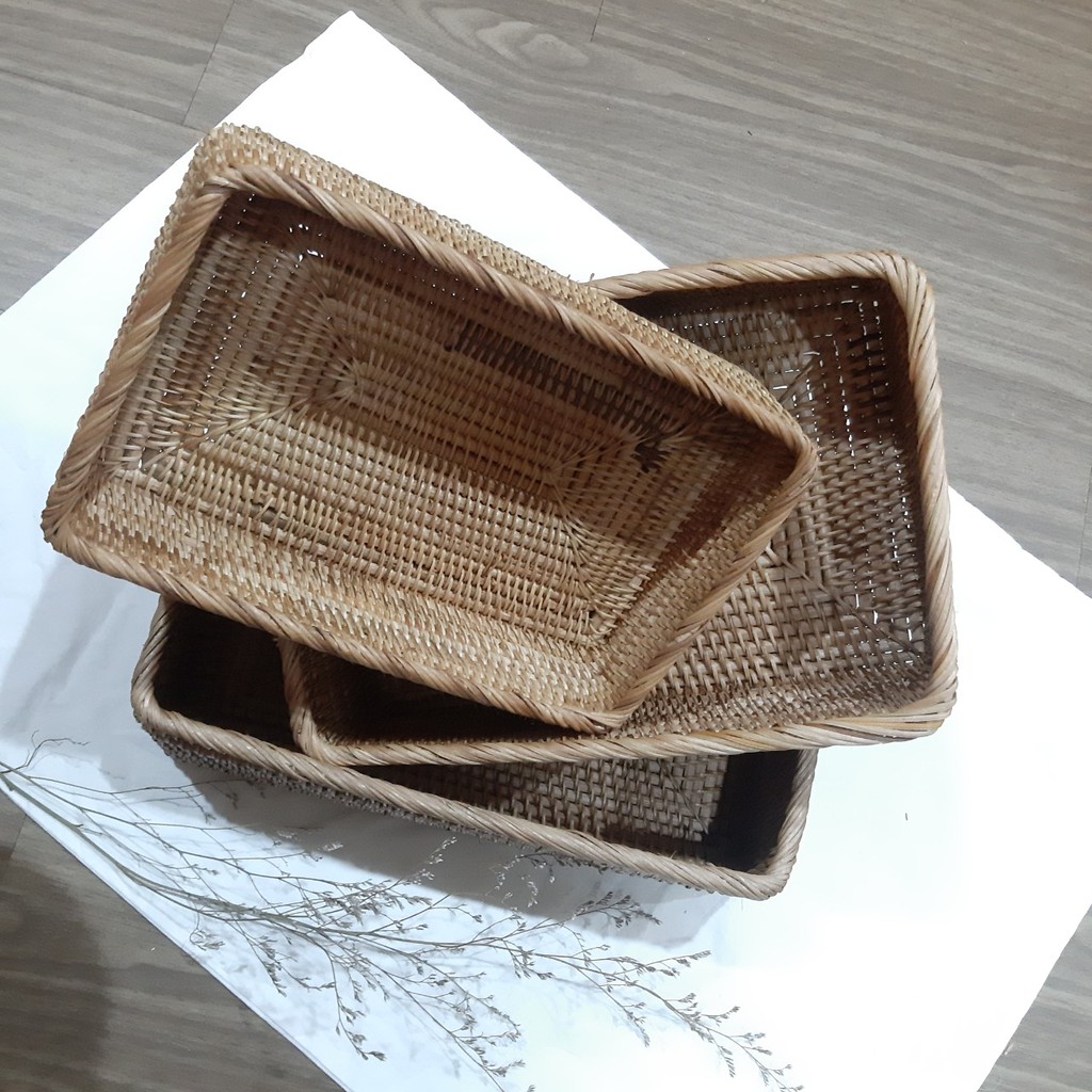 Bộ 3 rổ mây chữ nhật ( nhỏ ) - Có tách lẻ set