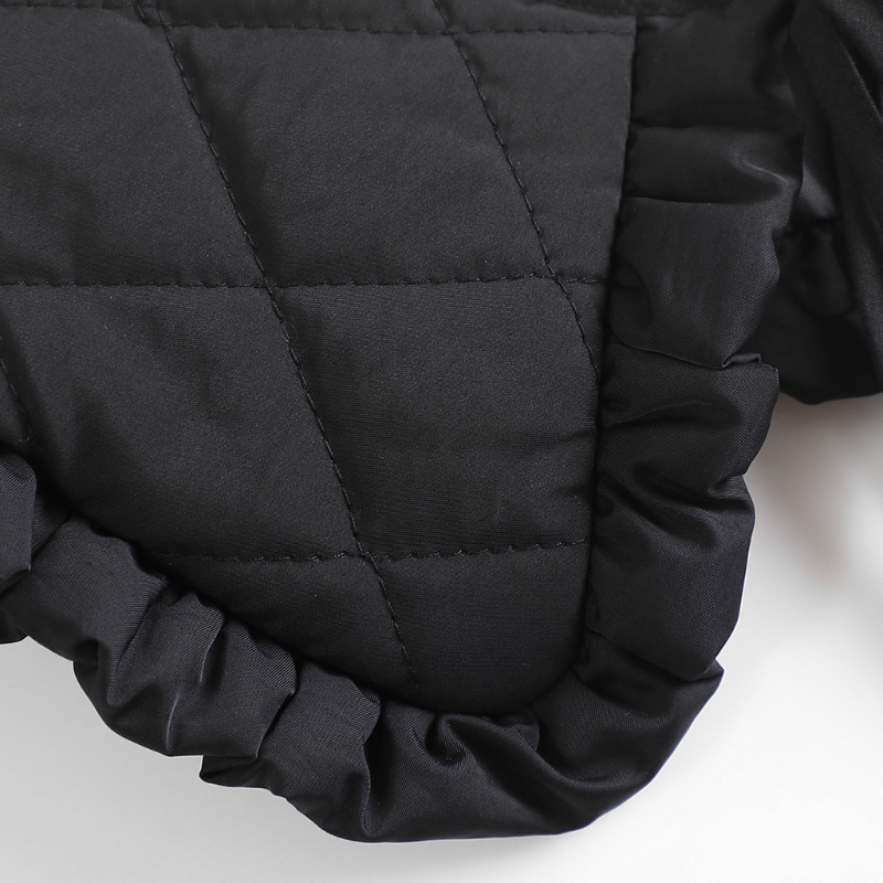 Yoioi Khăn Choàng Cổ Dày Dặn Có Đệm Chần Bông Họa Tiết Kẻ Sọc Phối Bèo Mùa Đông Phong Cách Hàn Quốc Cho Nữ